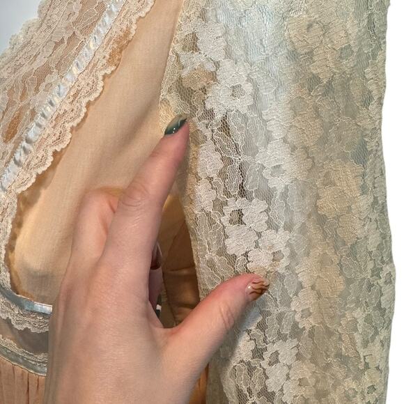 Gunne Sax Peach Lace Puff Sleeve Corset Top Maxi Dress XS Boho Prairie Western - Picture 11 of 15